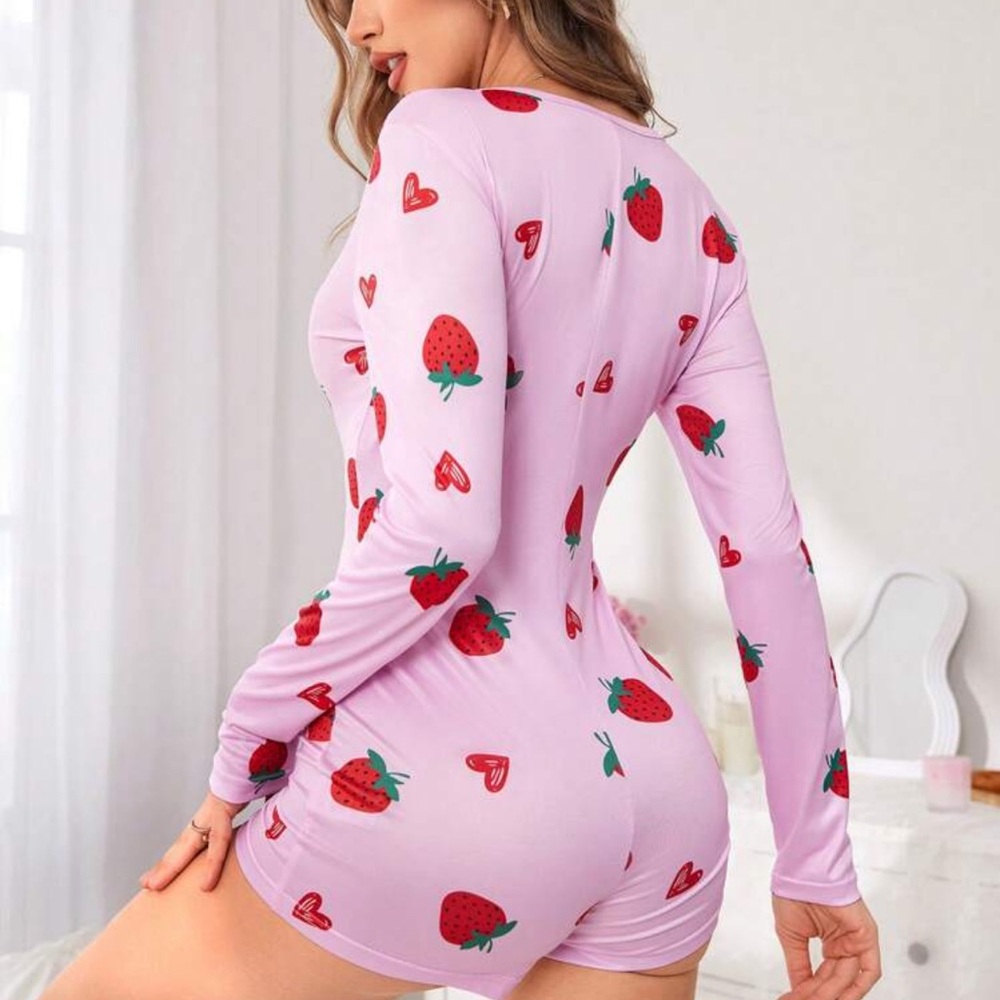 Cherry Print Women Jumpsuit Pajama Set - Picture 3 of 4
